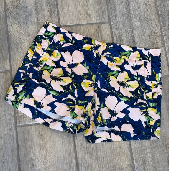 J Crew Stretch Womens Sz 10 Tropical Floral Chino Blue Pink Preppy Shorts - Picture 1 of 3